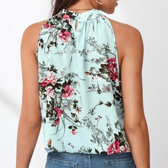 Small Gorgeous Mint Color Floral Print Blouse Spring Summer Y2K Business Casual - Picture 2 of 5